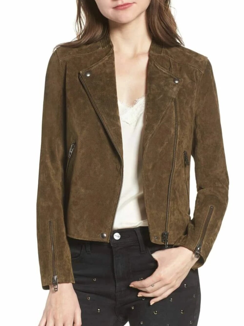$225 BLANKNYC No Limit GENUINE Suede Moto BIKER Jacket COAT OLIVE BROWN XXL